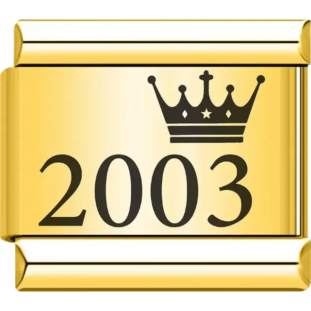 “2003” black text with a crown Italian charm bracelet link