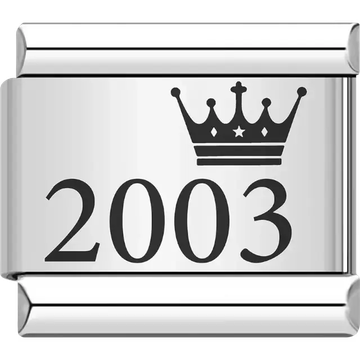 “2003” black text with a crown Italian charm bracelet link