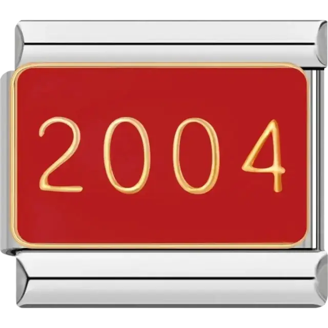 “2004” text on a red Italian charm bracelet link