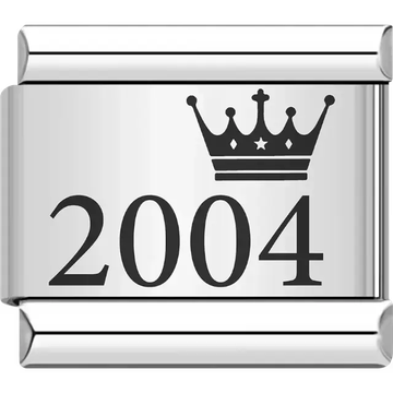 “2004” black text with a crown Italian charm bracelet link