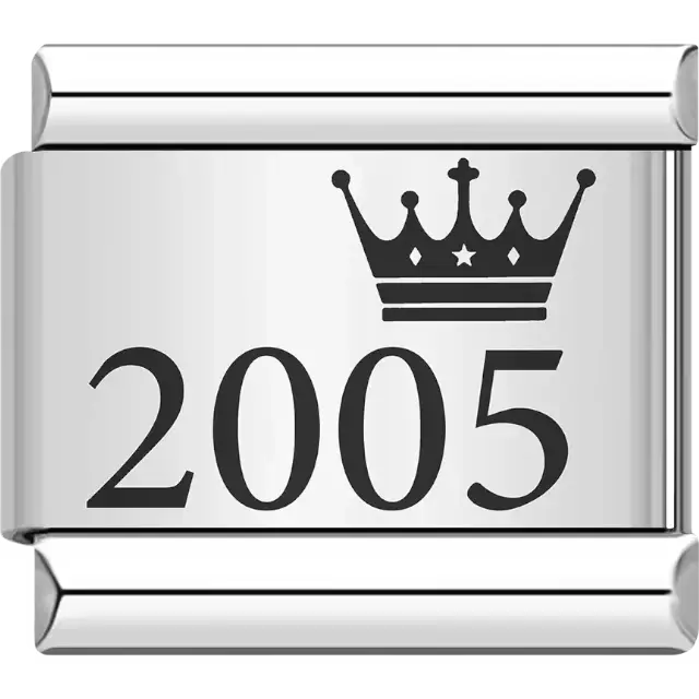 “2005” black text with a crown Italian charm bracelet link