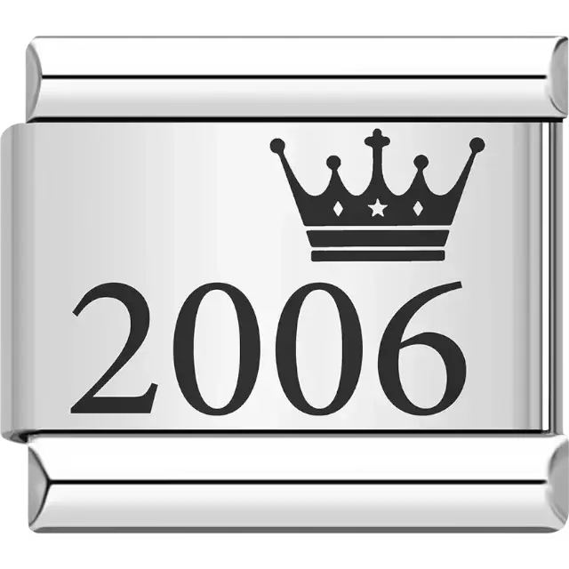 “2006” black text with a crown Italian charm bracelet link