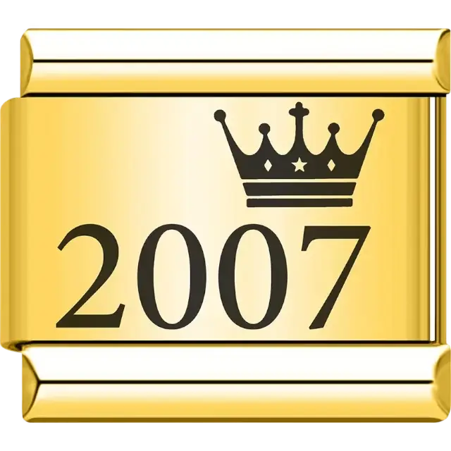 “2007” black text with a crown Italian charm bracelet link