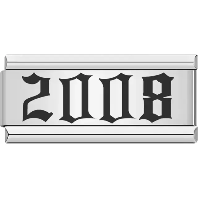 “2008” text in bold black Italian charm bracelet link
