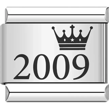 “2009” black text with a crown Italian charm bracelet link