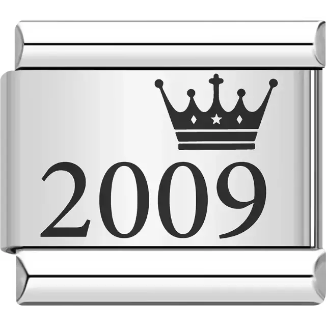 “2009” black text with a crown Italian charm bracelet link