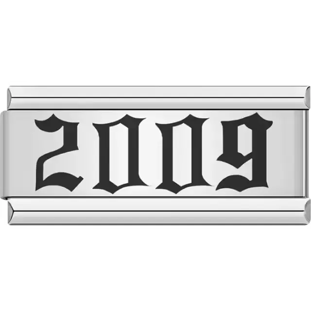 “2009” text in bold black Italian charm bracelet link