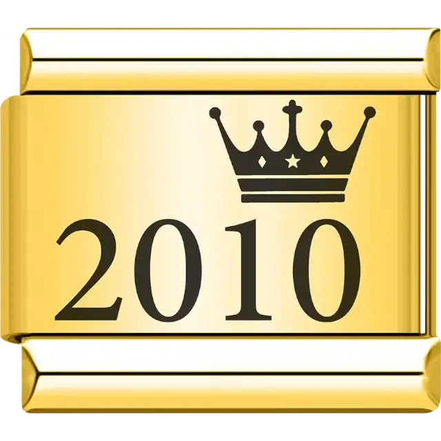 “2010” black text with a crown Italian charm bracelet link