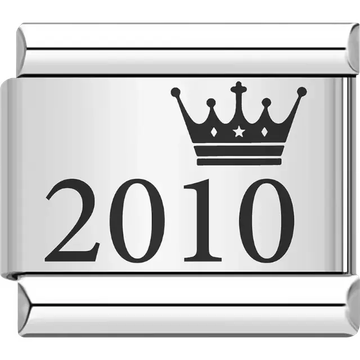 “2010” black text with a crown Italian charm bracelet link