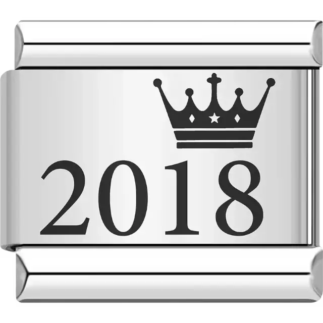“2018” black text with a crown Italian charm bracelet link