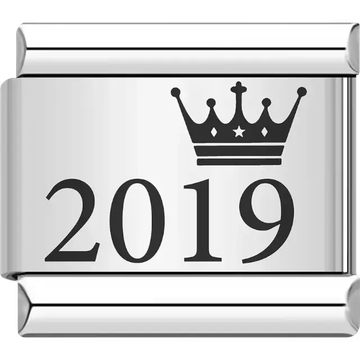 “2019” black text with a crown Italian charm bracelet link