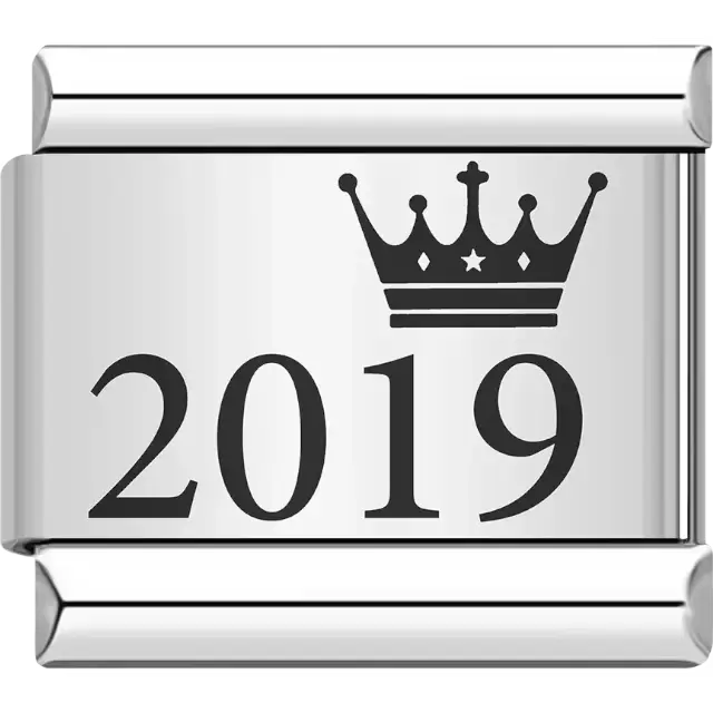 “2019” black text with a crown Italian charm bracelet link