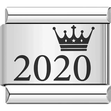 “2020” black text with a crown Italian charm bracelet link