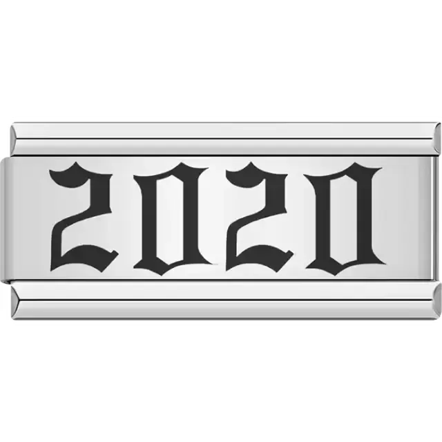 “2020” text in bold black Italian charm bracelet link