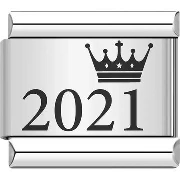 “2021” black text with a crown Italian charm bracelet link