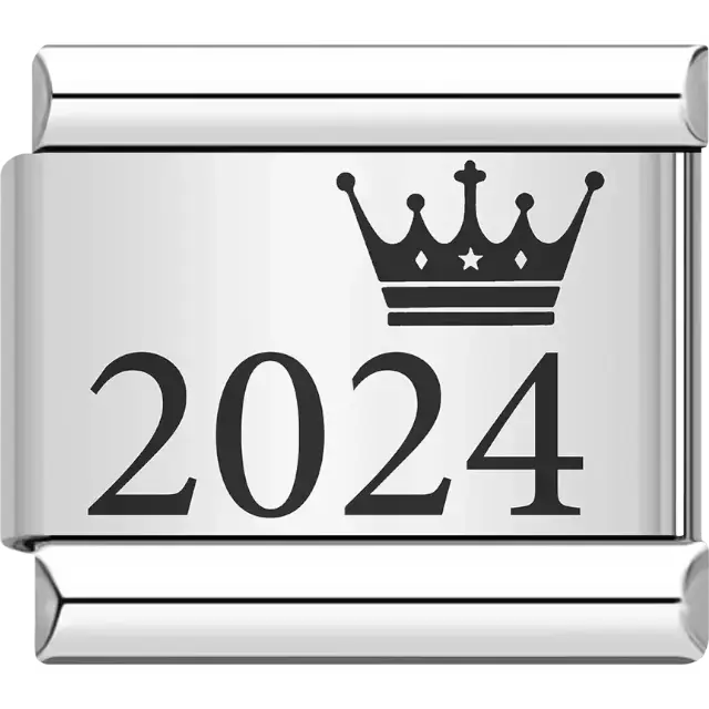 “2024” black text with a crown Italian charm bracelet link