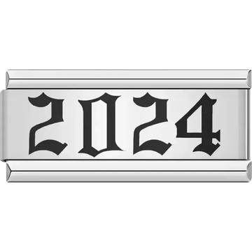 “2024” text in bold black Italian charm bracelet link