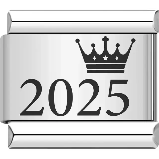 “2025” black text with a crown Italian charm bracelet link