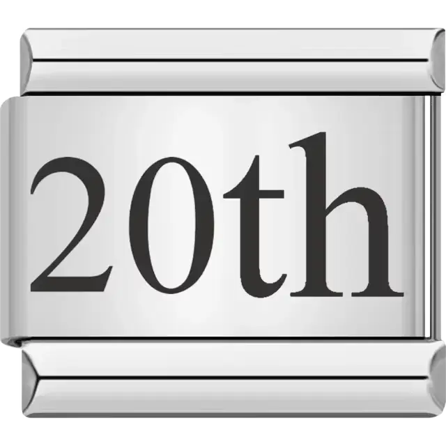 Black "20th" text Italian charm bracelet link