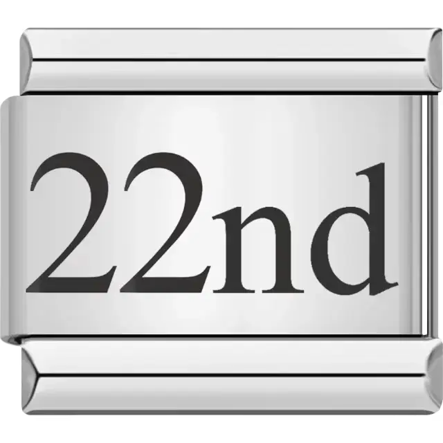 Black "22nd" text Italian charm bracelet link