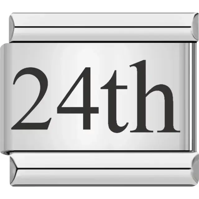 Black "24th" text Italian charm bracelet link