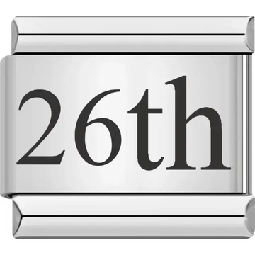 Black "26th" text Italian charm bracelet link