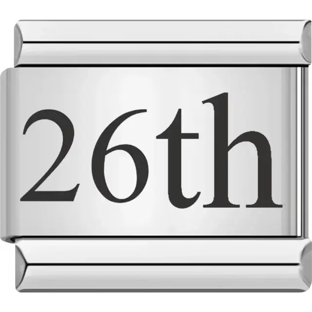 Black "26th" text Italian charm bracelet link