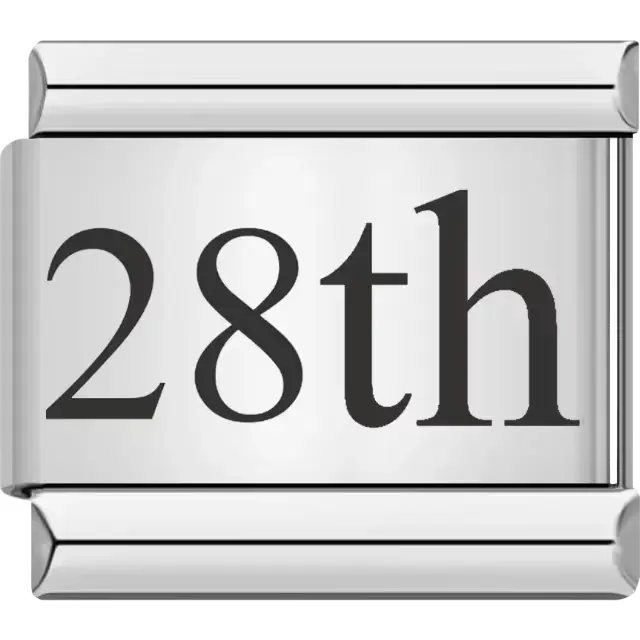 Black "28th" text Italian charm bracelet link