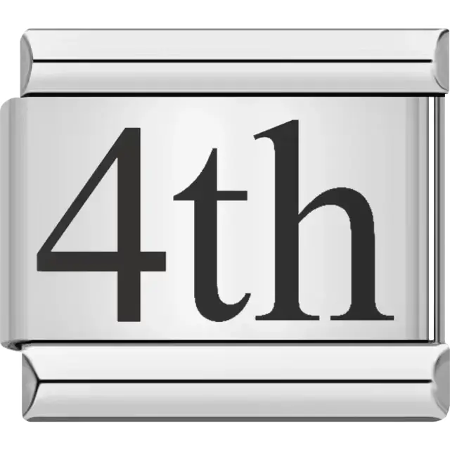 Black "4th" text Italian charm bracelet link