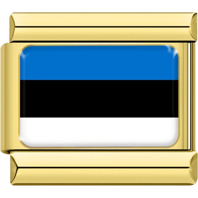Italian charm featuring the flag of Estonia with horizontal stripes in blue, black, and white