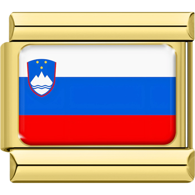 Gold Italian charm featuring the flag of Slovenia with white, blue, and red stripes and the national coat of arms in the upper left.