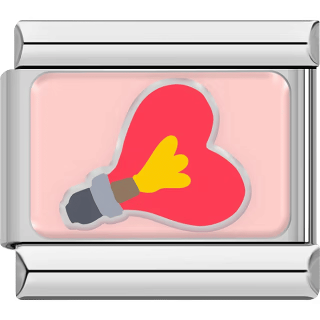 Red heart-shaped rocket with a yellow flame on a soft pink background