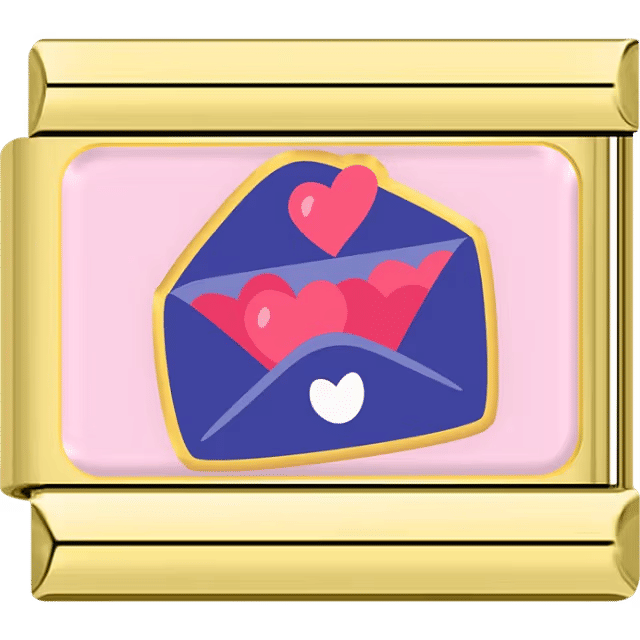 Love letter with hearts on a gold Italian charm