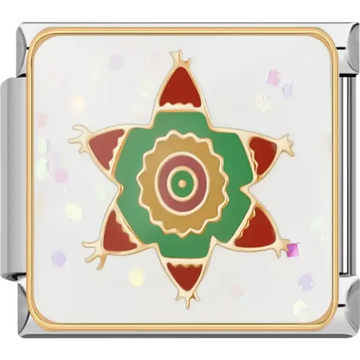 Abstract design with red, green, and brown accents on a white background with confetti details Italian charm bracelet link