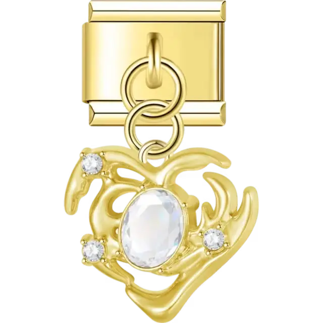 Abstract heart with clear crystal accents dangle Italian charm bracelet link