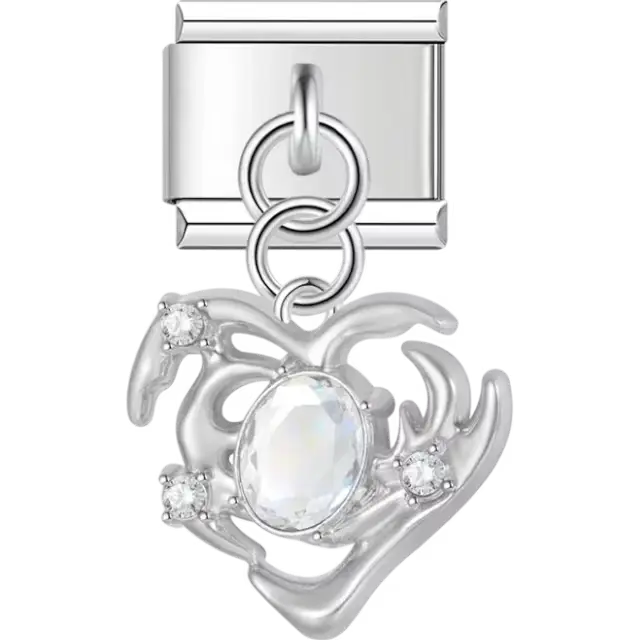 Abstract heart with clear crystal accents dangle Italian charm bracelet link