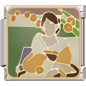 Abstract depiction of a woman in earthy tones with a green and orange background Italian charm bracelet link
