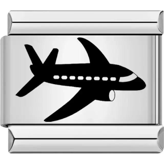 Black airplane design with windows and wings Italian charm bracelet link