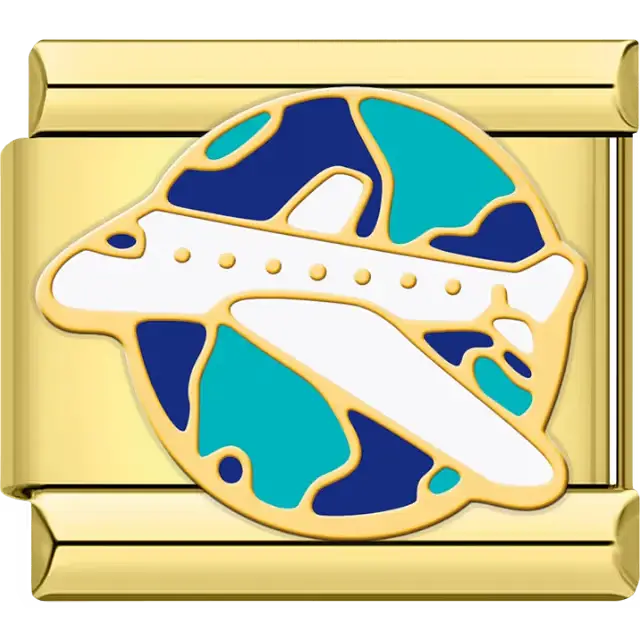 Airplane over planet Italian charm bracelet link