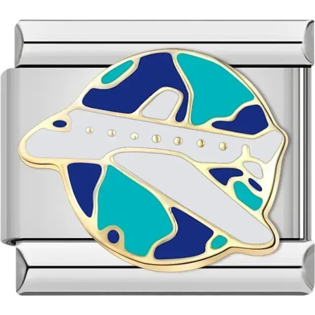 Airplane over planet Italian charm bracelet link