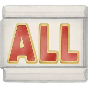 "All" charm text in red watercolor illustration