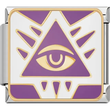 Purple triangle with gold all-seeing eye and white rays Italian charm bracelet link