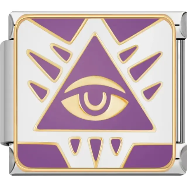 Purple triangle with gold all-seeing eye and white rays Italian charm bracelet link
