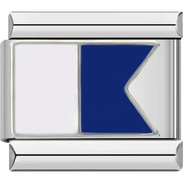 Blue and white Alpha maritime flag design indicating diver down Italian charm bracelet link