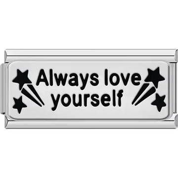 Black "Always love yourself" text stars shooting star Italian charm bracelet link