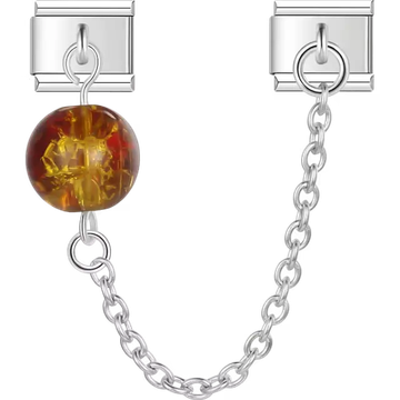 Amber ball bead safety chain Italian charm bracelet link