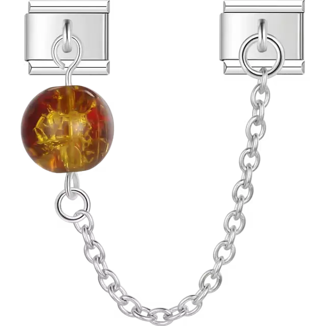 Amber ball bead safety chain Italian charm bracelet link