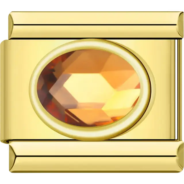 Faceted oval amber crystal gemstone Italian charm bracelet link