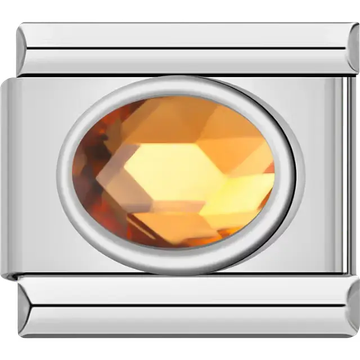 Faceted oval amber crystal gemstone Italian charm bracelet link