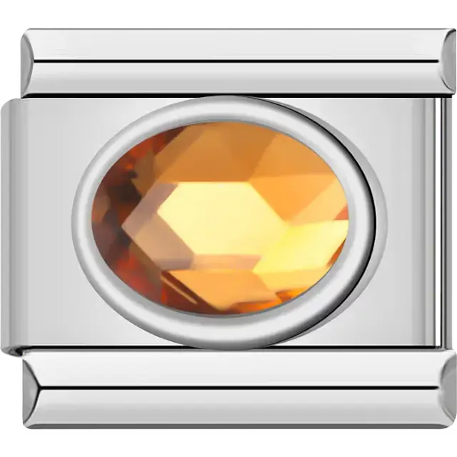 Faceted oval amber crystal gemstone Italian charm bracelet link